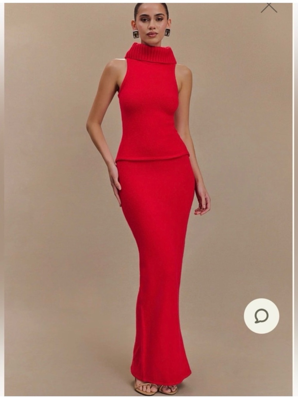 Meshki Red Maxi Skirt and Knit Top Set